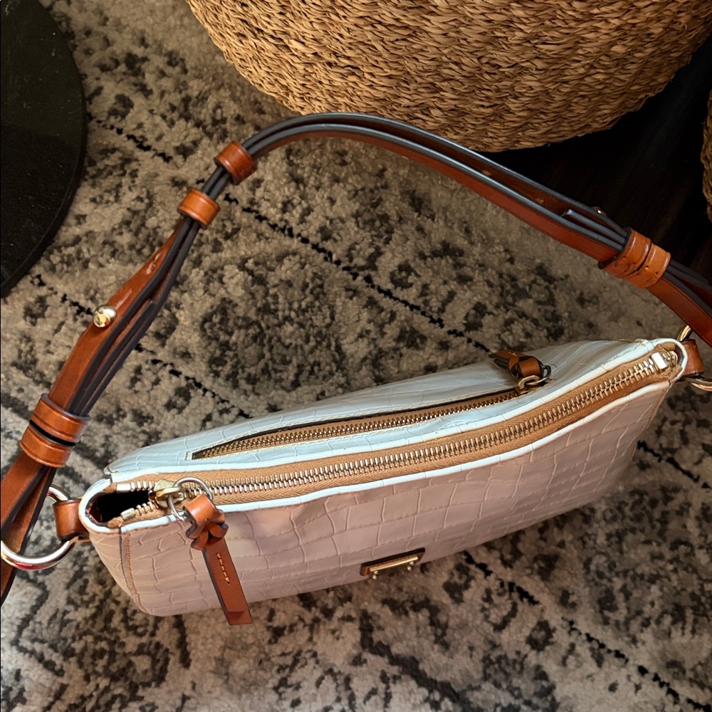 Dooney & Bourke White Croc-Embossed Shoulder Bag with Brown Trim - Picture 2 of 6